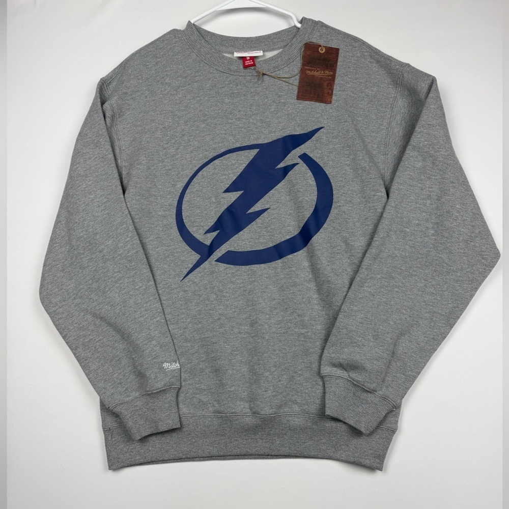 Mitchell & Ness Gray Tampa Bay Lightning Sweater with Blue Lightning Bolt